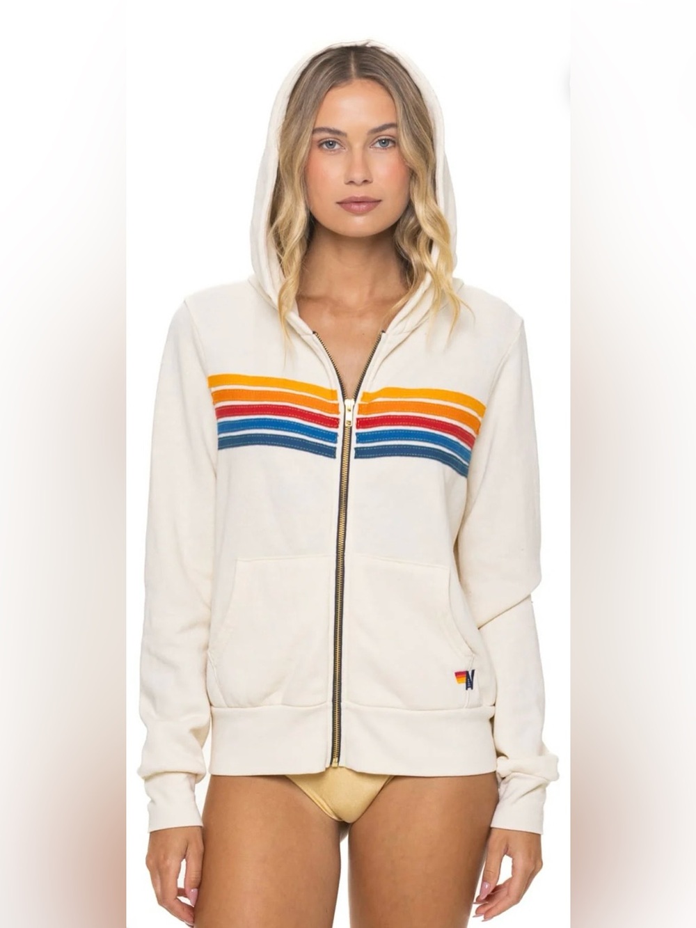 Aviator Nation | Cosmopolitan 5 STRIPE HOODIE - VINTAGE WHITE size Large